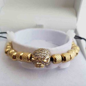 Christin Lars Scandinavia Gold Stainless Steel + Crystals Skull Bracelet Men's